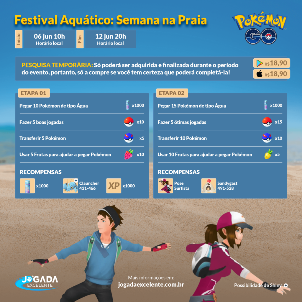 Pesquisa Temporaria paga do Festival Aquatico Semana na Praia no Pokemon GO